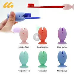 Standing Toothbrush Holder With Suction Cup Portable Tooth Brush Cap Cover Multifunction Fish Shape Silicone Toothbrush Hanger