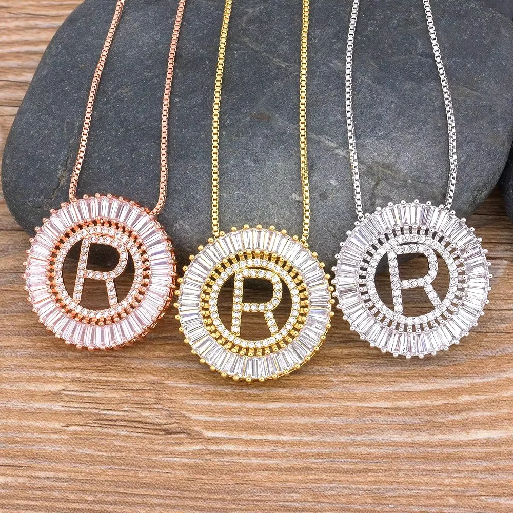 

Nidin 26PCS/Lot From A-Z 3 Colors Initial Letter Necklace High Quality Copper CZ Pendant Name Necklaces Charm Family Jewelry