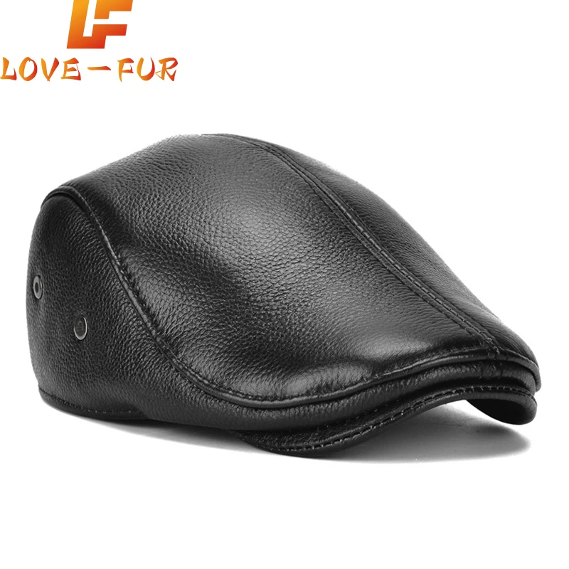 

Men's outdoor leather hat winter Berets male warm Ear protection cap 100% genuine leather dad hat wholesale Leisure