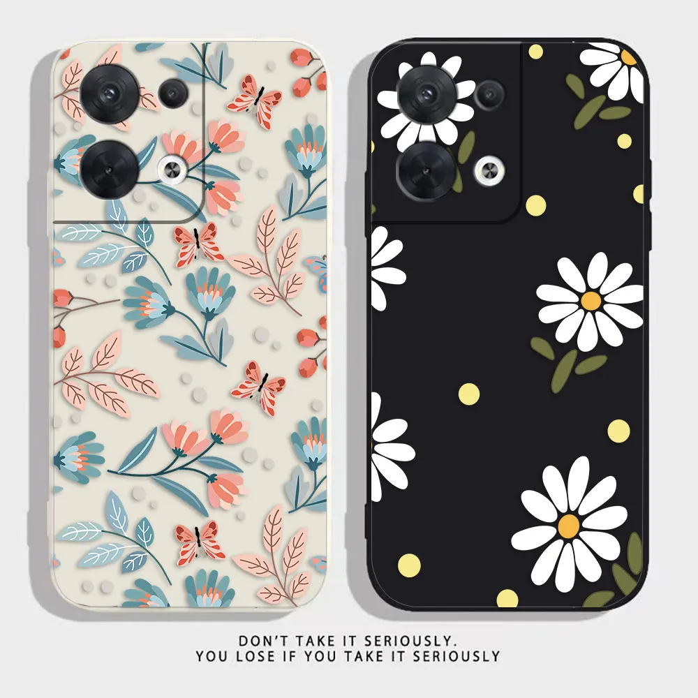 Printed Chrysanthemum Phone Case For OPPO RENO 10 8 8T 7 6 5 4 3 4G 5G PRO PLUS Colour Liquid Silicone Case Funda Shell Capa