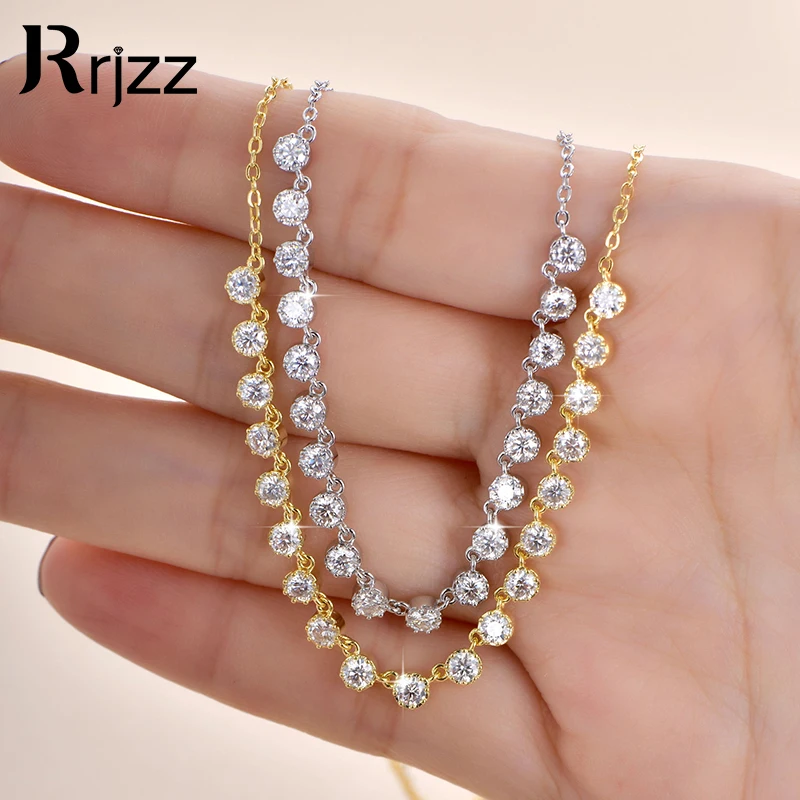 Rrjzz Full 3mm D-Color VVS1 Round Cut Moissanite Bubble Necklace GRA Lab Created Diamond 14k Gold Plated Women Necklace Jewelry