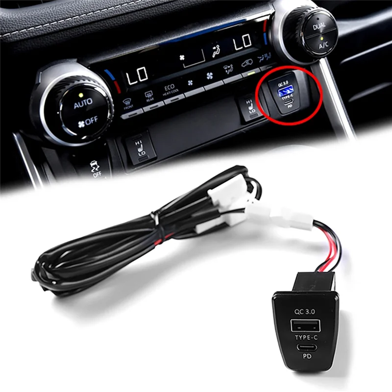

PD+ QC3.0 Dual Port Fast Charging Car Charger For Toyota RAV4 Wildlander 2020-2023