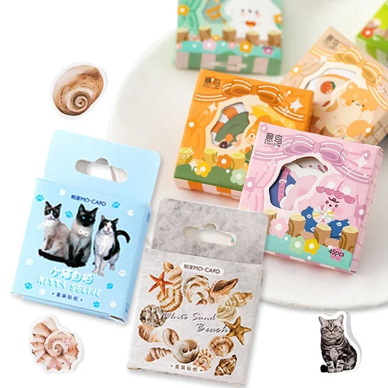 45/46 pcs DIY Box Package Stickers Kawaii Mini Various Styles Fresh Retro Handbook Diary Decorative Cartoon Stickers Seal 4CM