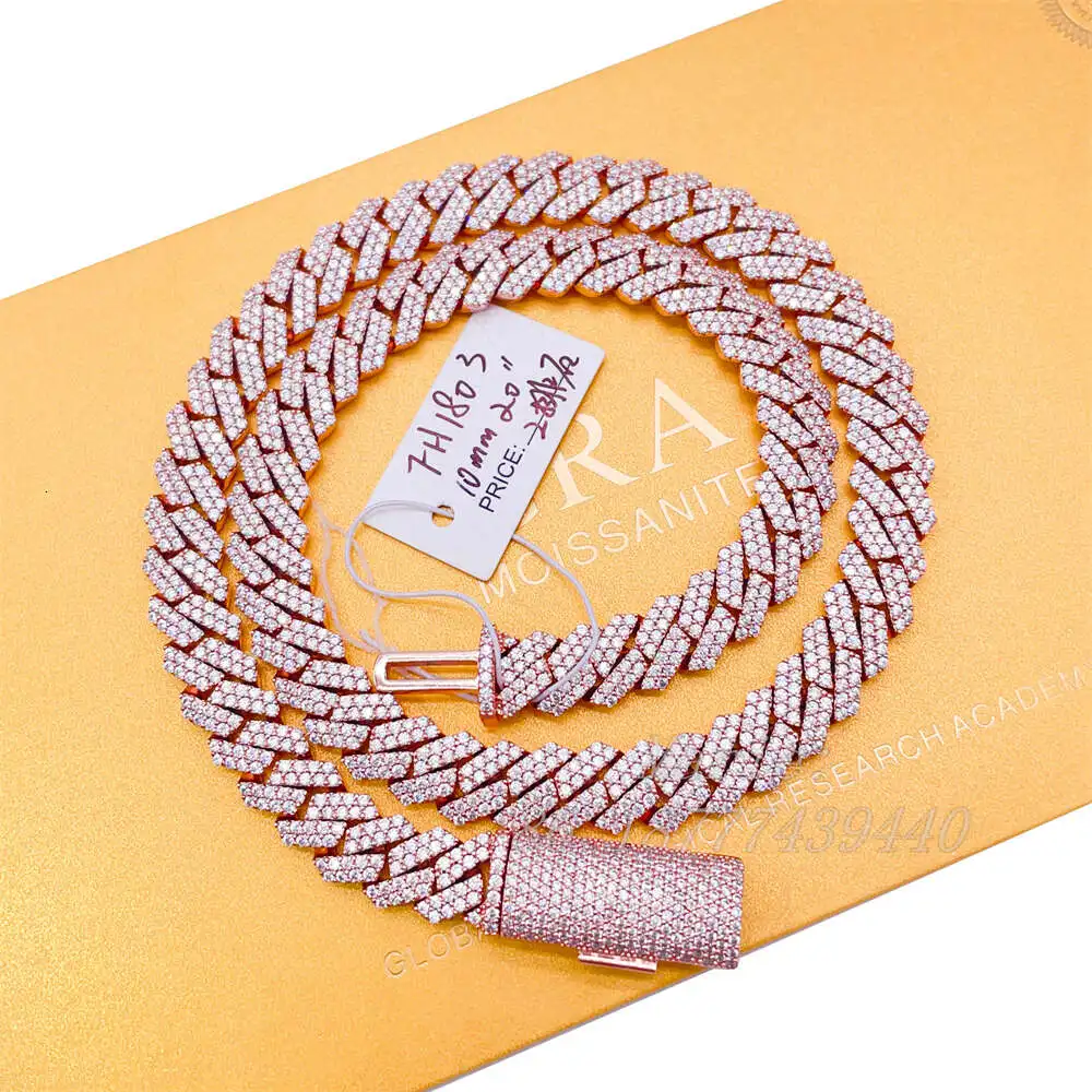 Luxury Pass Diamond Tester 10mm Width S925 Hip Hop Necklace Vvs Moissanite Diamond Cuban Link Iced Out Cuban Link.