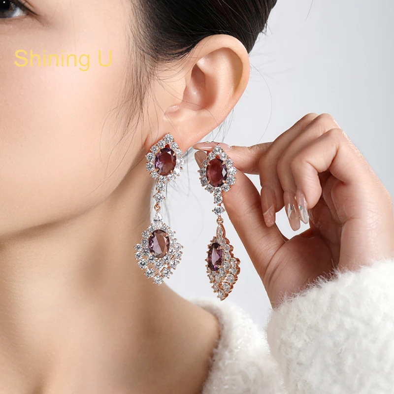 

Shining U Synthetic Stone Grape Purple Dangle Earrings for Women Fashion Jewelry Party