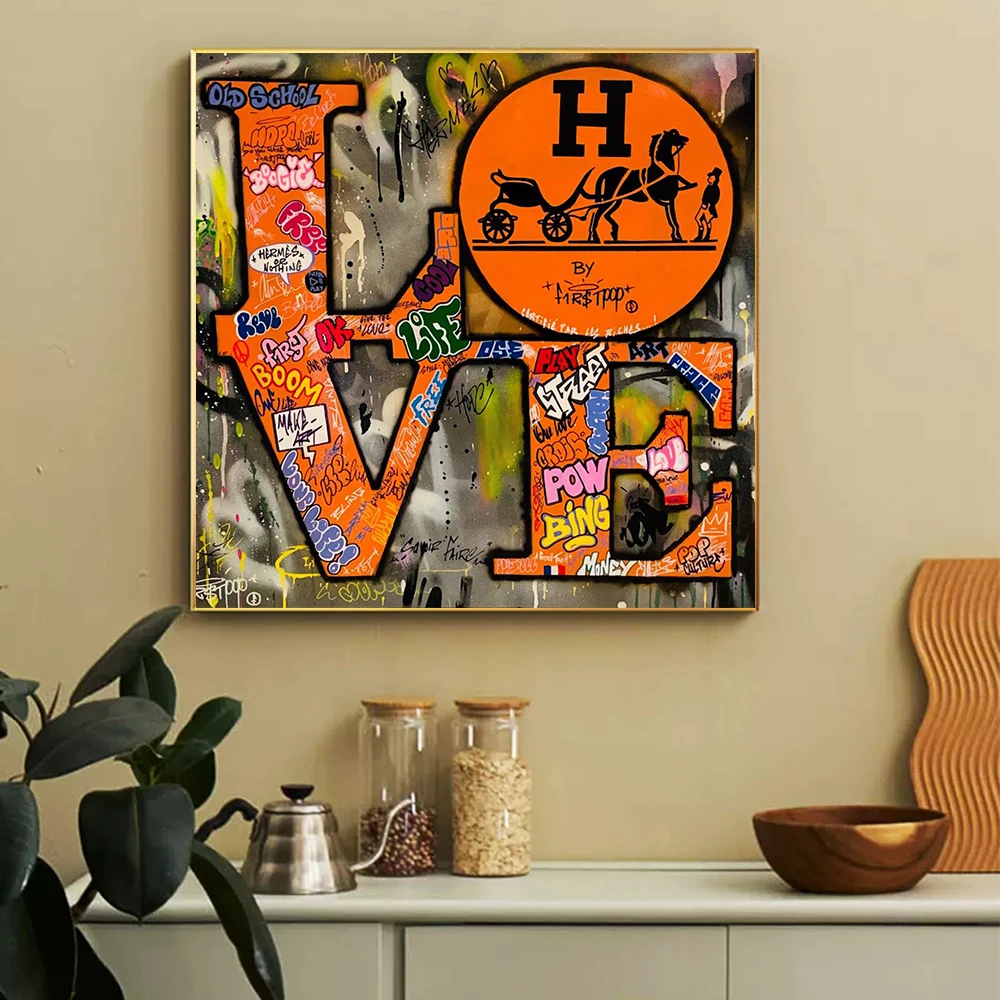 Street Graffiti English Letters LOVE Wall Art Posters Light Luxury Color Clash Home Decor Canvas Painting Mural Prints Pictures