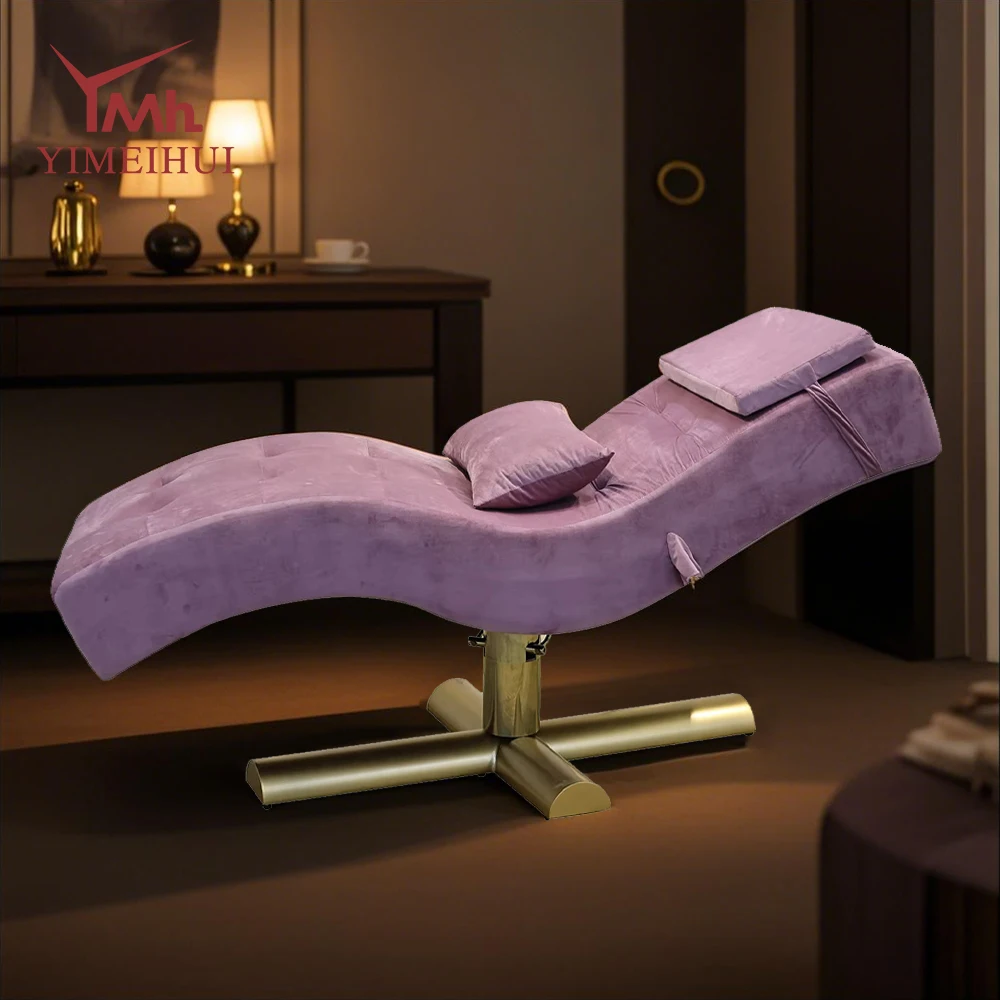 Lit de cils rose en cuir synthétique velours de levage réglable, nouveau design, lit de salon de beauté électrique, chaise faciale