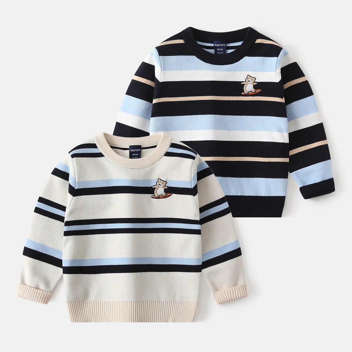 Children's sweater wholesale 2024 new boys striped embroidered Korean version baby top