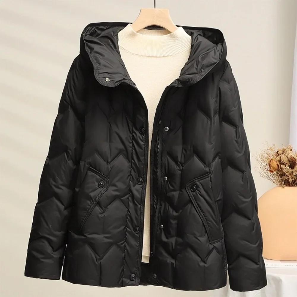 

CXFS белое пальто на утином пуху, женская новинка 2023 года, осенне-зимняя одежда, модная куртка-пуховик с капюшоном, однотонная свободная легкая одежда