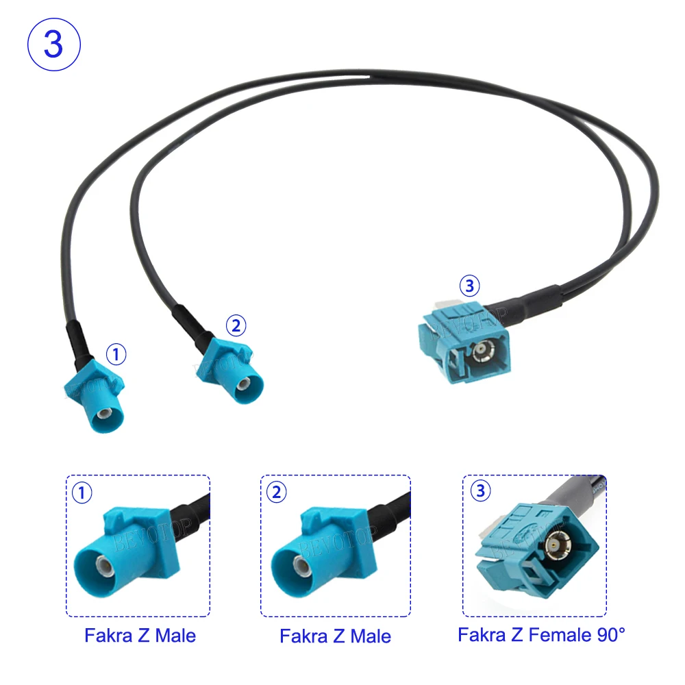 1Pcs Universal Fakra Z Female 90 Degree to 2*Long Fakra Z Male Connector RG174 Y Type Splitter Cable GPS Antenna Extension Cord