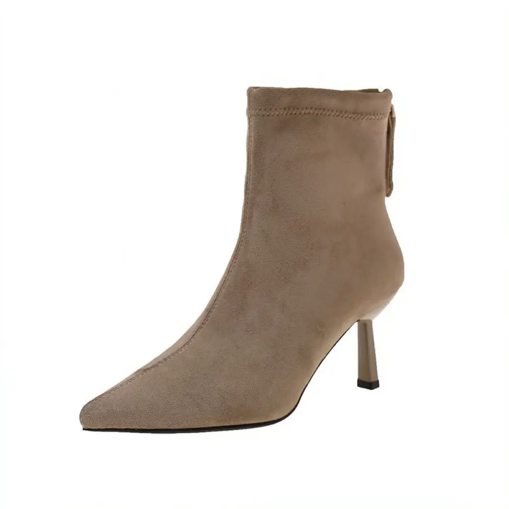 Elegant Women Boots Pointed Toe High Heels Back Zipper Elastic Slim Fashion Ankle Booties For Daily Wear