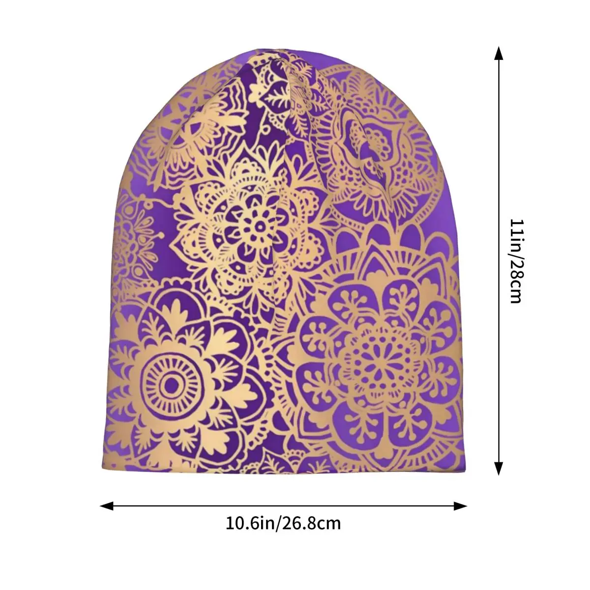 Boho Mandala Beanie Hats Purple and Gold Knit Hat Gym Head Wrap Men Women Unisex Caps Winter Print Hip Hop Bonnet Hats Gift Idea