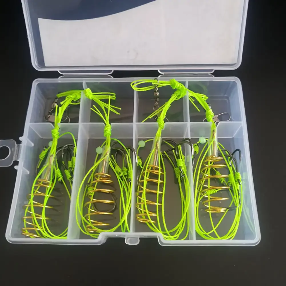 4PCS/box Explosion Fishing Hook Spring Lure Green Line Bomb Hook Anti-hanging End Throw Rod Hook Waist Drum Bait Cage Pesca