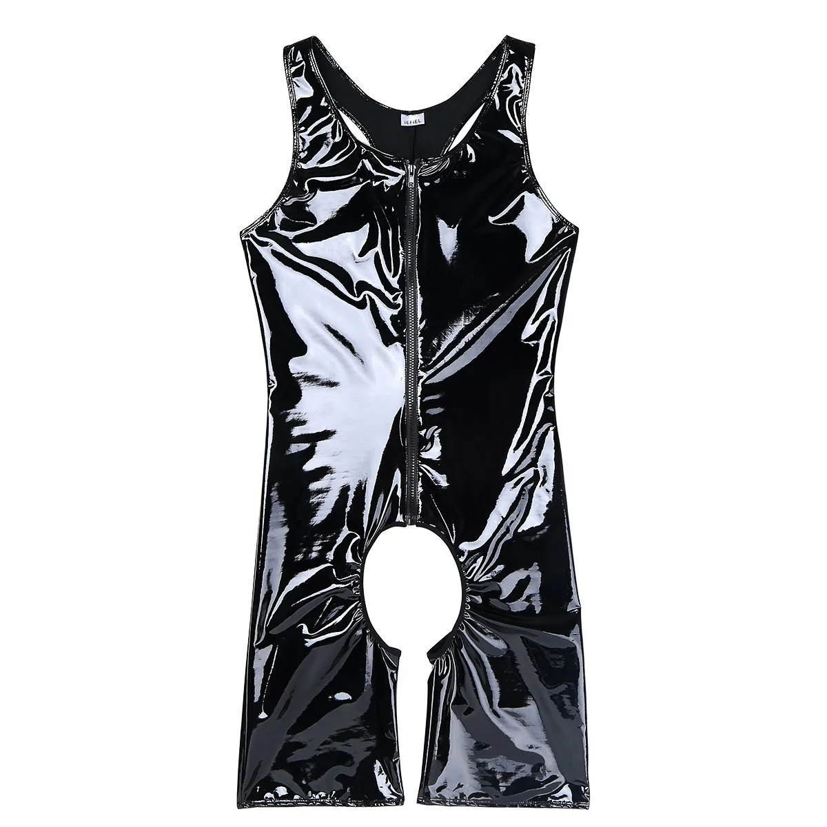 Artı Boyutu Erkek Seksi Açık Crotch Bodysuit Patent Deri Catsuit Wetlook Erotik Lateks Bodycon Crotchless Atlet Leotard Tulum