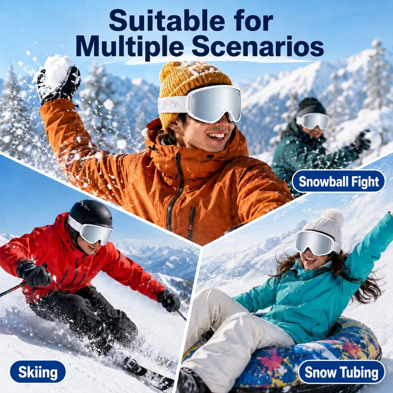 Fashion Ski Goggles with HD Lenses, Suitable for Snow Sports, Snowboarding & More, Unisex for Men and Women