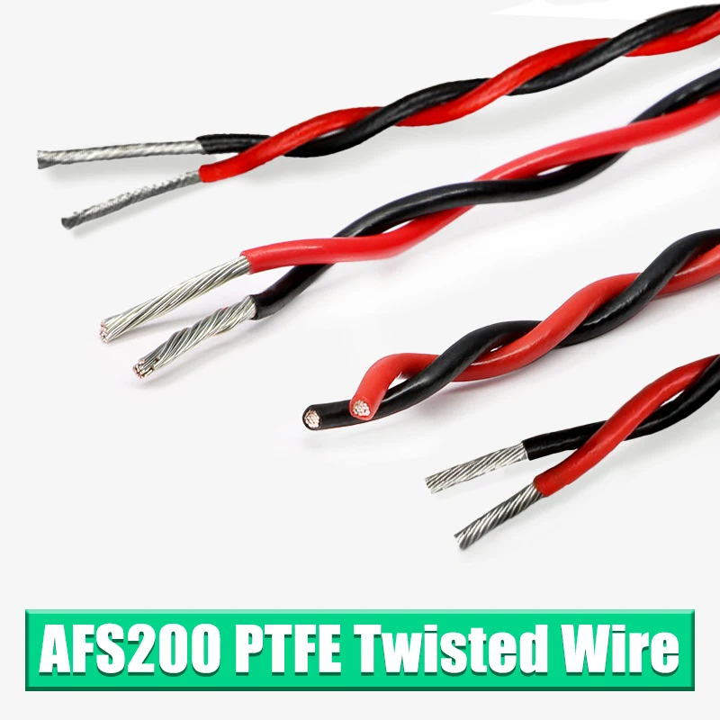 1/2/5/8/10/15/20M AFS200 PTFE Wire Twisted Pair 2pins Cable 26/25/24/22/20/18/17/15/13AWG Tinned Copper Electronic Signal Cable