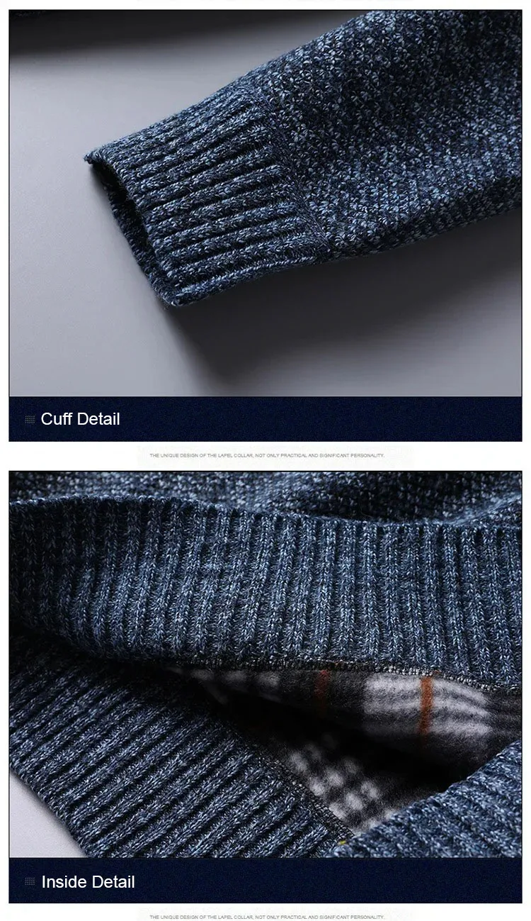 Herbst Winter männer Gepolsterte Pullover Mock Neck Halb Zipper Warme Verdickt Einfarbig Casual Pullover Männlichen Mode Strickwaren – Detail 17
