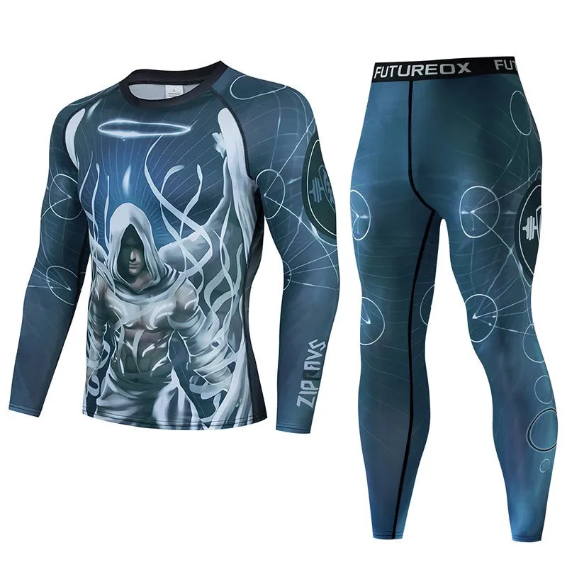 Men's Muay Thai Men MMA Kickboxing Sport Suit BJJ Rashguard T Shirts Rash Guard Fitness Tracksuit Boxing Jersey Running Set 50