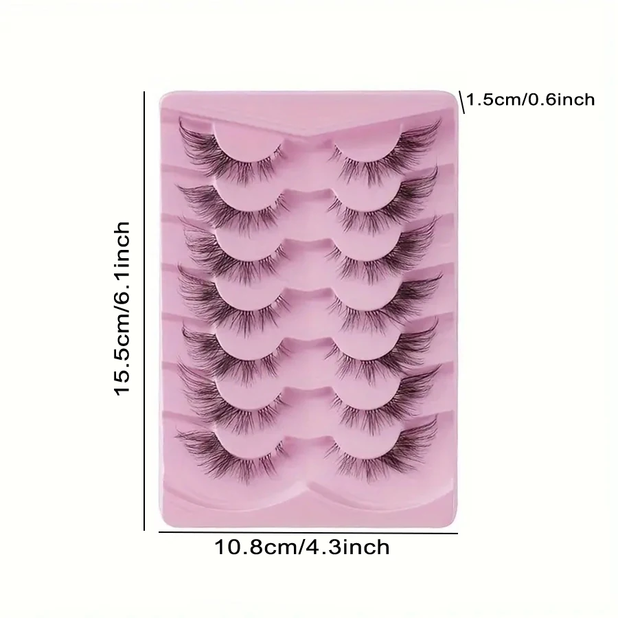 7 paia di ciglia finte con stelo trasparente, ciglia naturalmente arricciate con occhio di mango, ciglia finte per trucco occhi di volpe