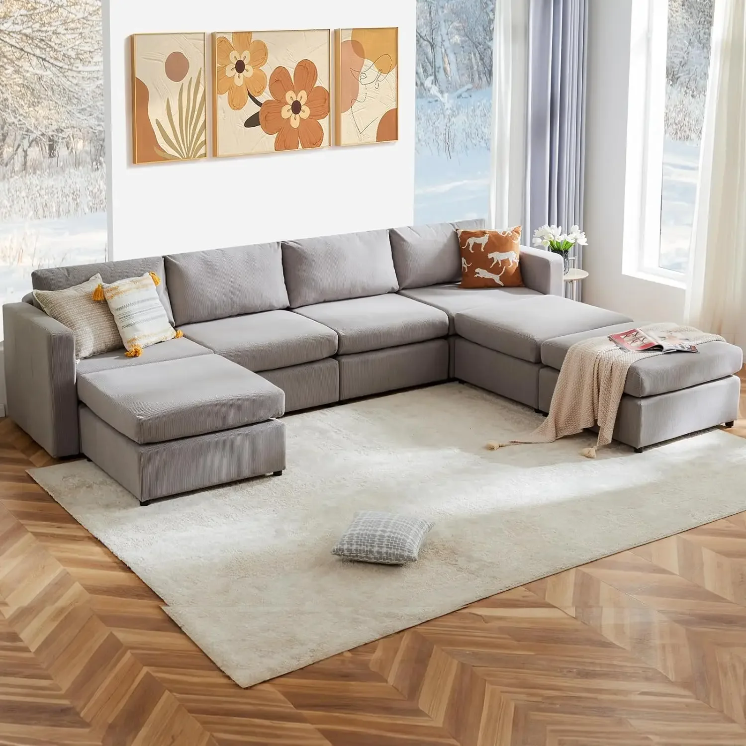 

Convertible Modular Sectional Sofa Couches for Living Room, U-Shaped Modern Fabric Modular Sofa Sleeper for Home, Apartment