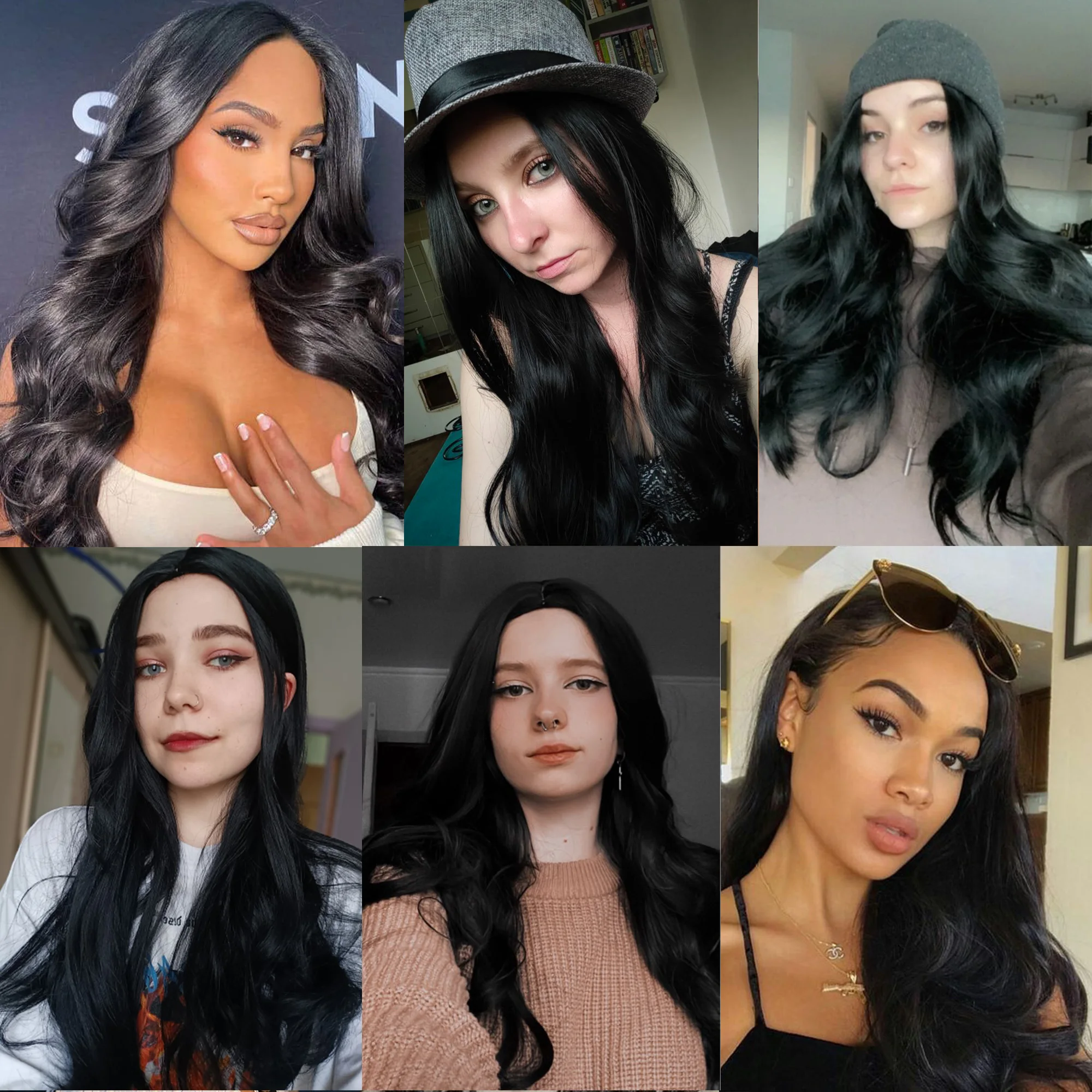 EASIHAIR Long Black Synthetic Wigs Middle Part for Black Women Wavy Cosplay Natural Hair Wigs Heat Resistant Fiber Wigs