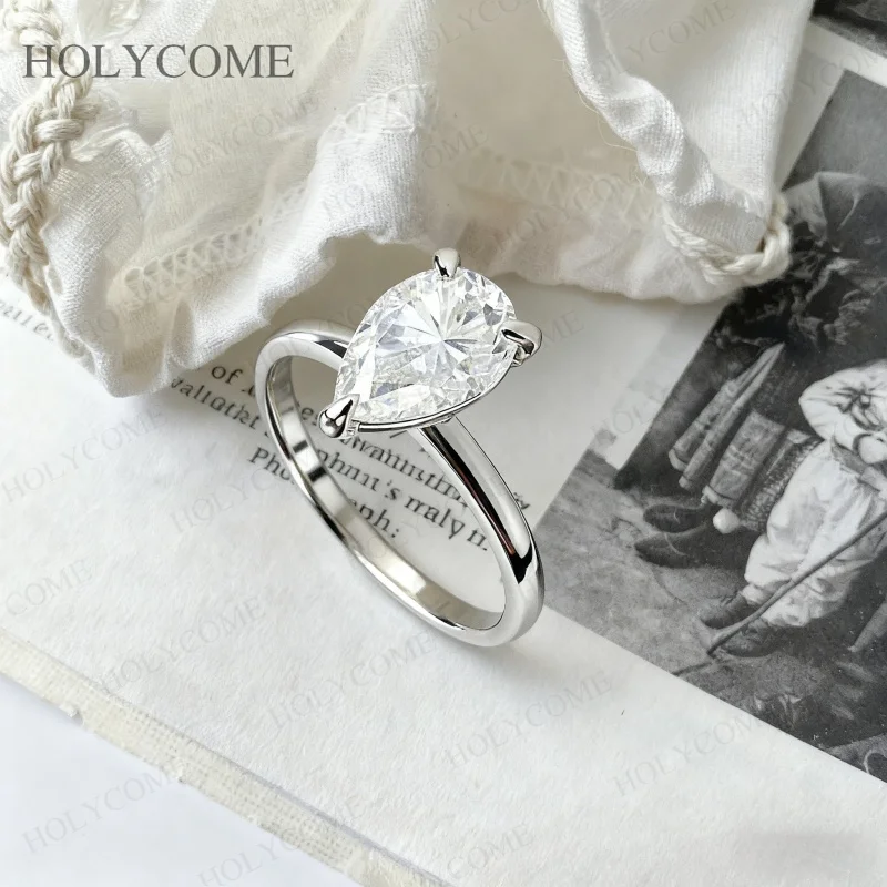 3-Prongs Pear 7x10mm 2CT Custom Ring VVS1 D Color Moissanite Ring for Christmas Engagement Gifts Outfit Wear Jewelry Charms