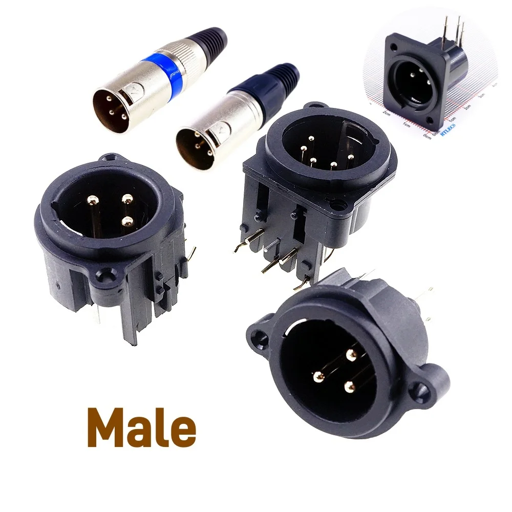 2/5 Pcs XLR Connector Panel Mount Socket Female / Male Plug 3 5 Pin Circular Gold Plate Vertical Straight TH PCB Right Angle