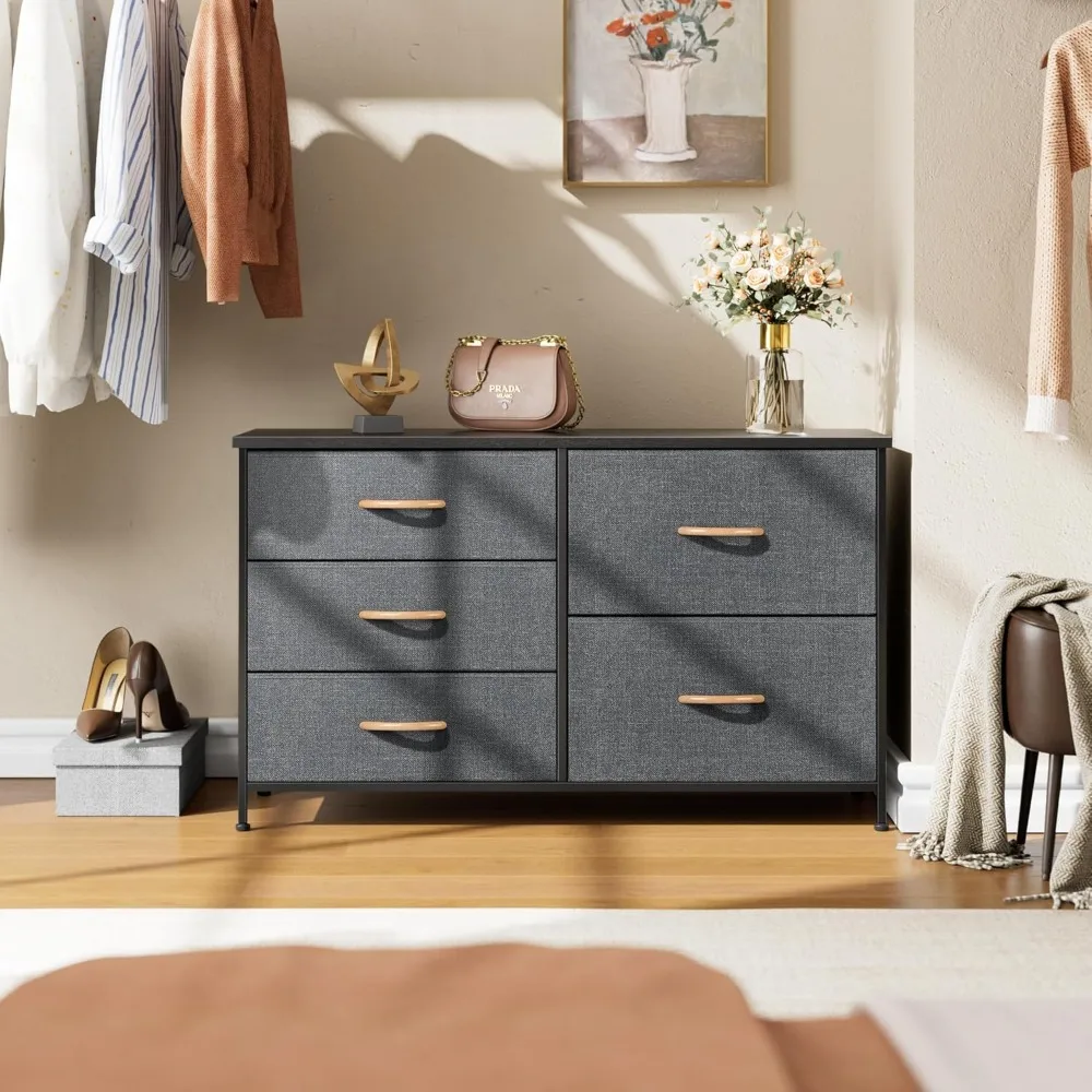 

Dresser for Bedroom with 5 Drawers, Storage Drawer Organizer,Wide Chest of Drawers for Closet,Clothes,Kids, Nursery,vanity table