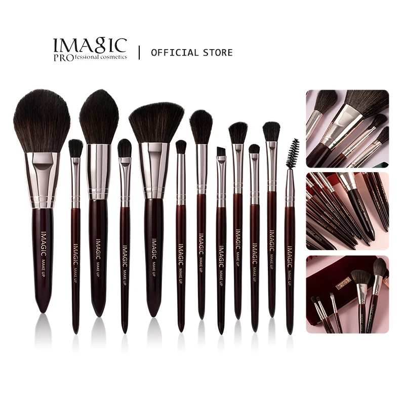 IMAGIC 12Pcs/Kit Makeup Brushes Set Eyeshadow Powder Blush Highlighter Synthetic Natural Hair Professional Cosmetic Beauty Tools