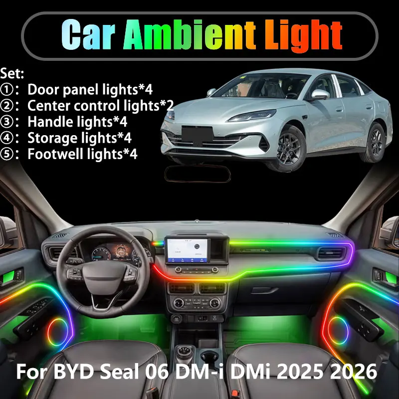 

For BYD Seal 06 DM-i DMi 2025 2026 2/18 in 1 Car ambient lighting Led trunk interior led lights USB RGB Ensemble Streamer Auto