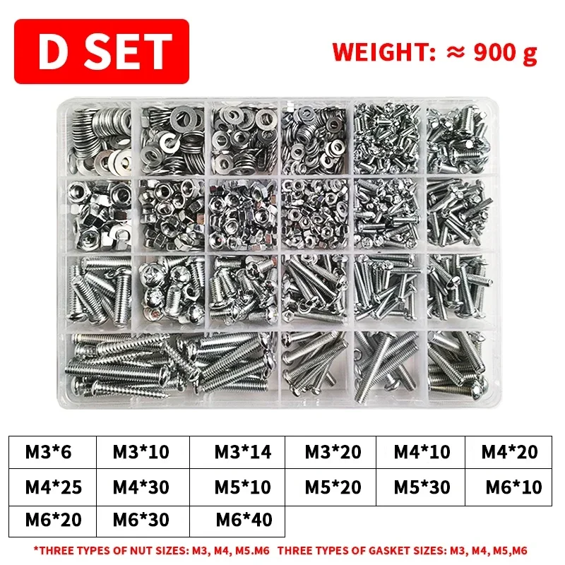 1/5 BOXES M3 M4 M5 Combination Set Half Round Head Cross Screw Nut Nut Nut Bolt Shim Assortment Kit