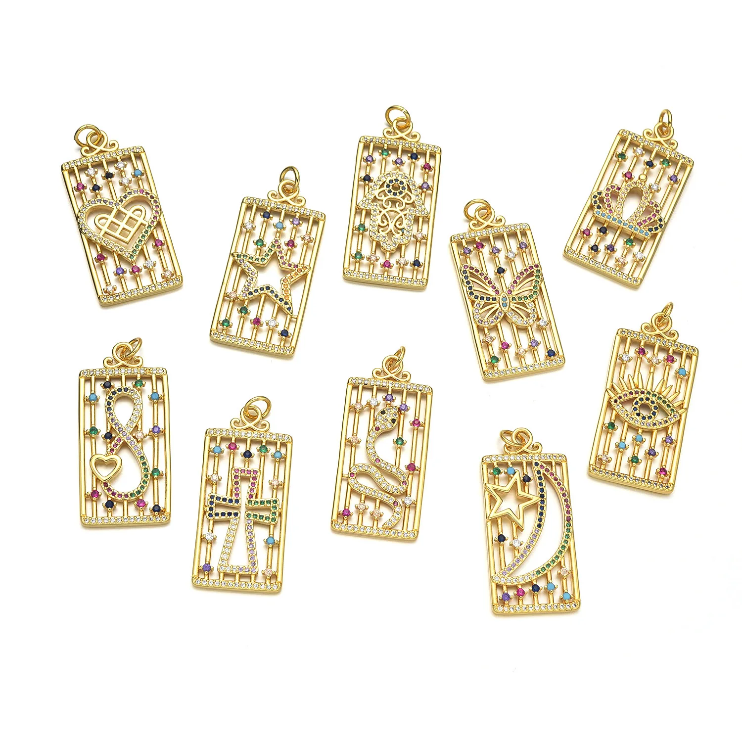 5 Pieces European and American Complex Rectangular Tarot Pendant Accessorie DIY Pearl Necklace Jewelry Making Material Wholesale