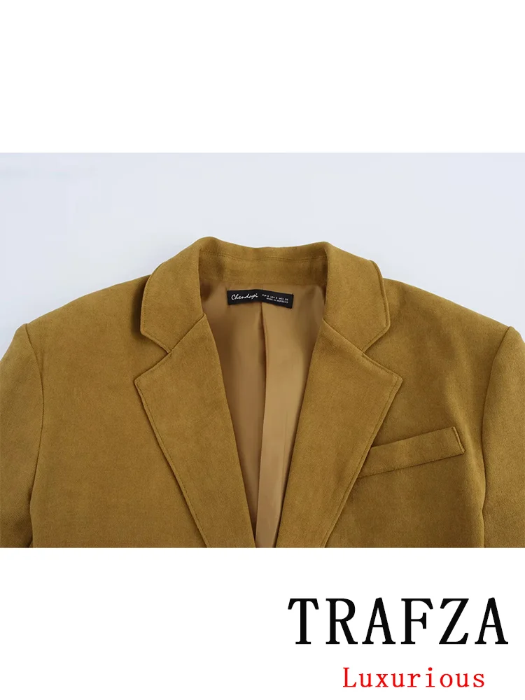 TRAFZA Vintage Chic Office Lady Solid Women Suit Single Breasted Blazer Straight Loose Pants New Fashion 2024 Autumn Winter Sets