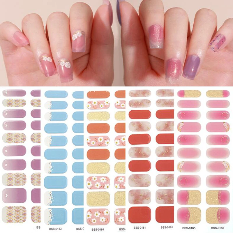 Semi Cured Gel Nail Sticker Fingertip Artist Nail Wraps Press On Nails Full Cover Self Adhesive Nail Decals Decors uñas postizas