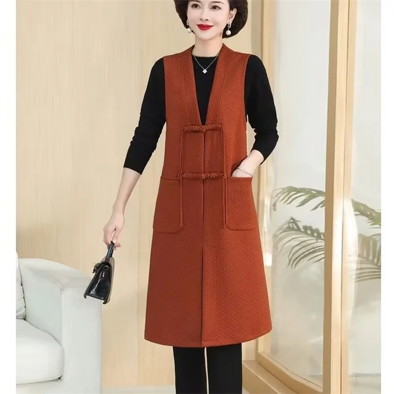 

Женская модная свободная куртка без рукавов, осенняя женская жилетка большого размера 5XL, верхняя одежда в стиле ретро, женский жилет, пальто