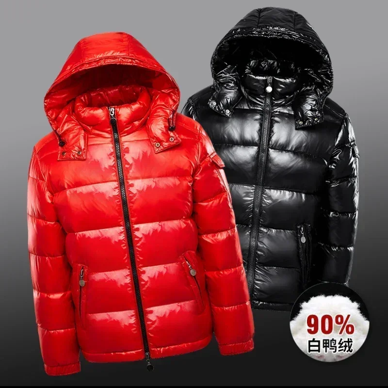 Winter New Glossy Down Jacket Men\'s and Women\'s Puffer Jacket Hooded Plus Size Coats Thickened Warm Down Coat Goose Down