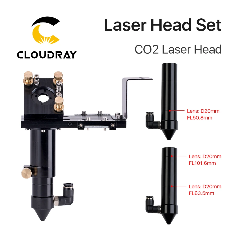 Cloudray E Series: CO2 Laser Head Set + 1 Pcs Focusing Lens + 3 Pcs Si / Mo Mirrors for Engraver Cutting Machine Parts