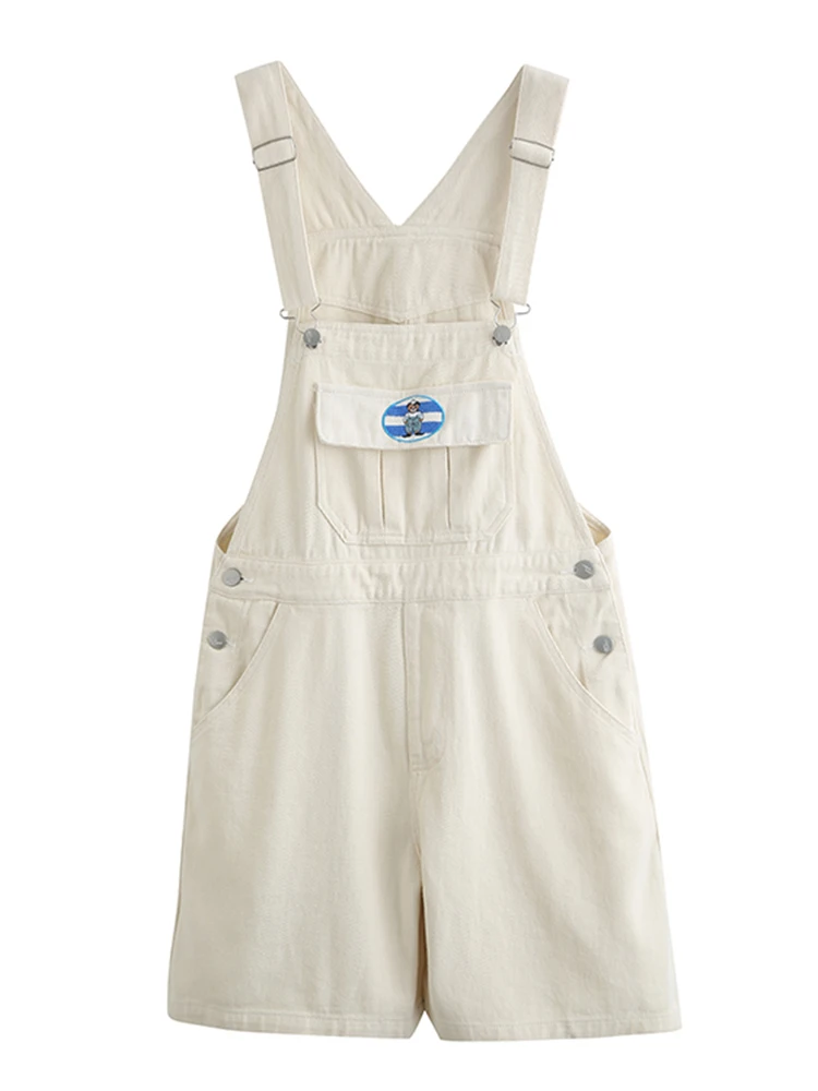 Overalls Jeans Denim Pants Japanese Casual Sling Shorts Jumpsuit Cartoon Embroidery Trousers Strap Suspenders For Women