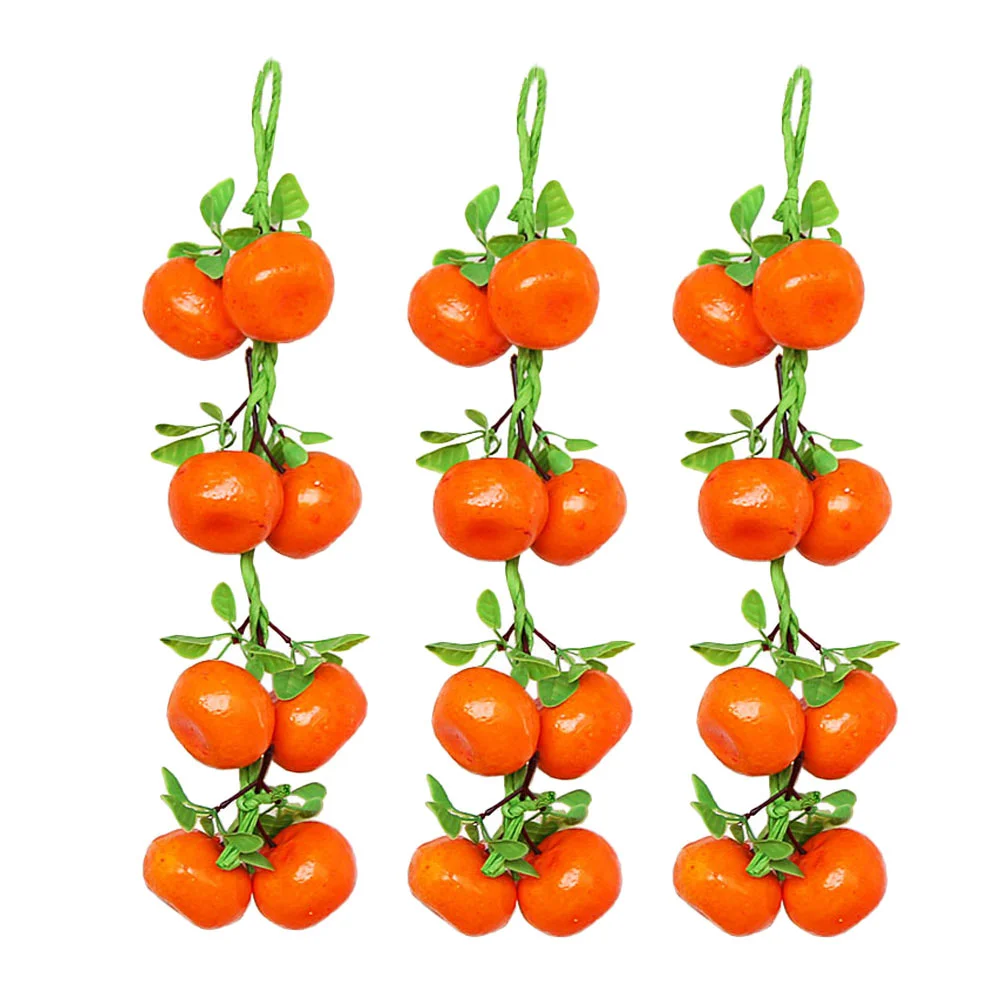 3 Pcs Photo Props Simulation Orange Hanging String Mandarin Oranges Fruit Realistic Mini Fake