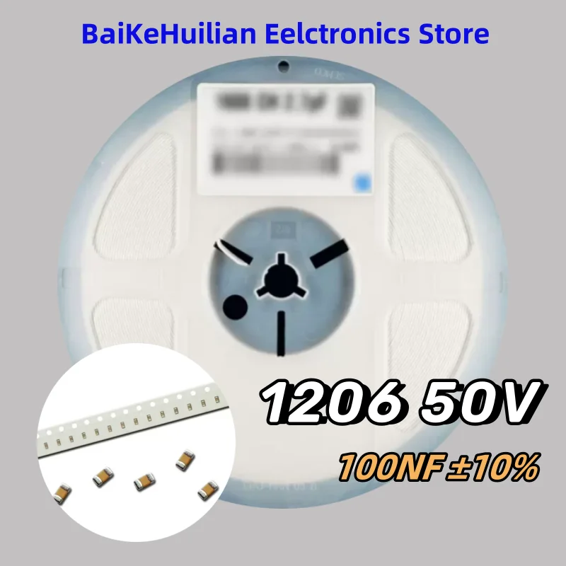 

1 reel 100NF (104K) 0.1UF chip capacitor 1206 50V accuracy ± 10%