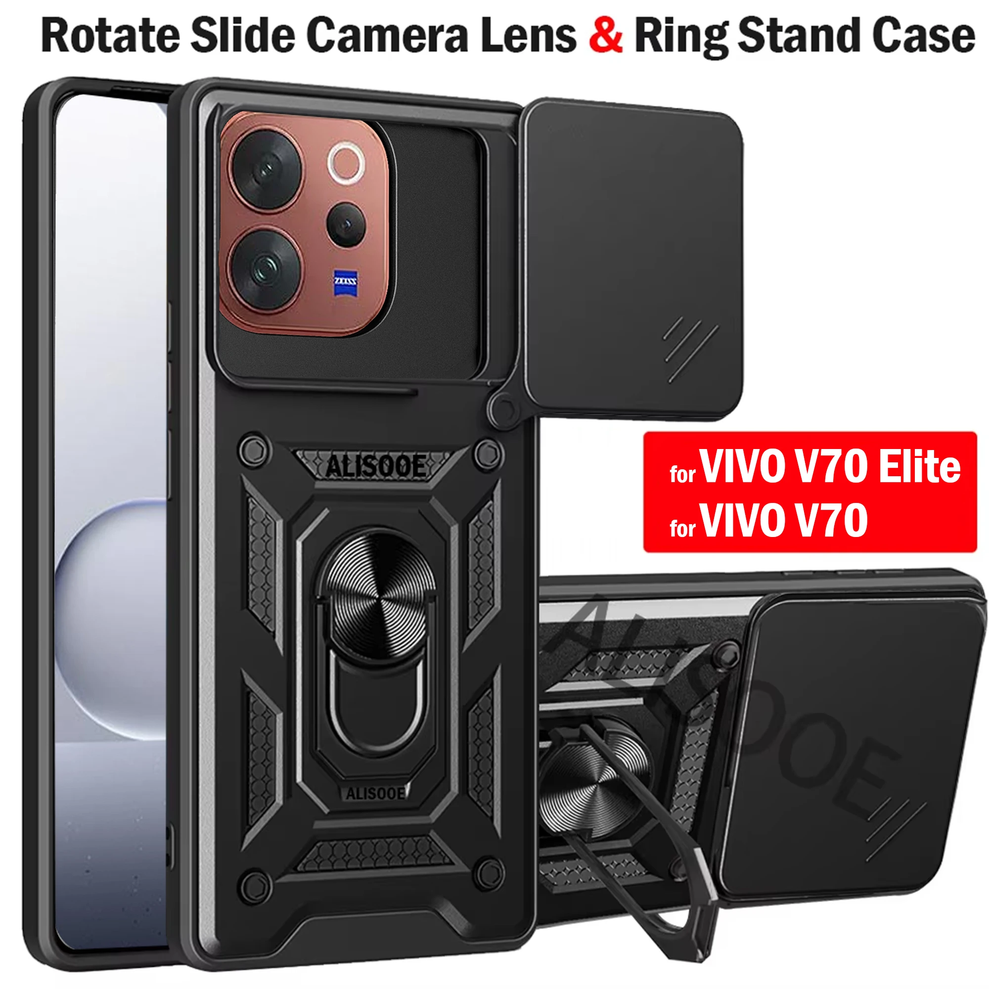 For VIVO V70 / V70 Elite Case Armor Holder Cover Slide Camer