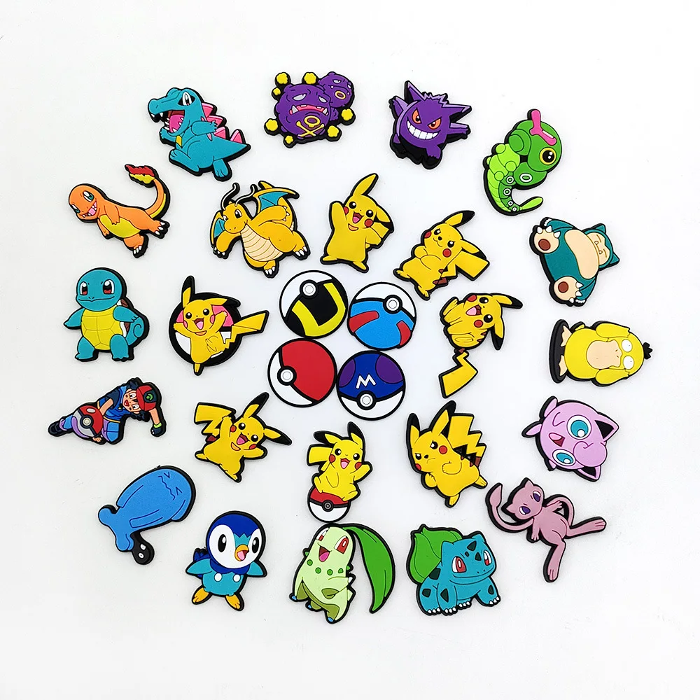 MINISO Pokemon Pikachu Shoes Charms for Clogs Sandals Decoration PVC Cartoon Shoe Accessories Charms for Friends Gifts