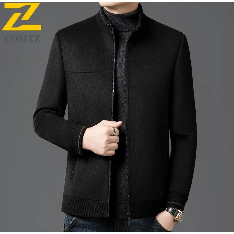 

Mens Wool Blend Short Jacket Stand Collar Outdoor Ready Warmth Down Filled Coat Detachable Inner Lining Business Winter Coatwear