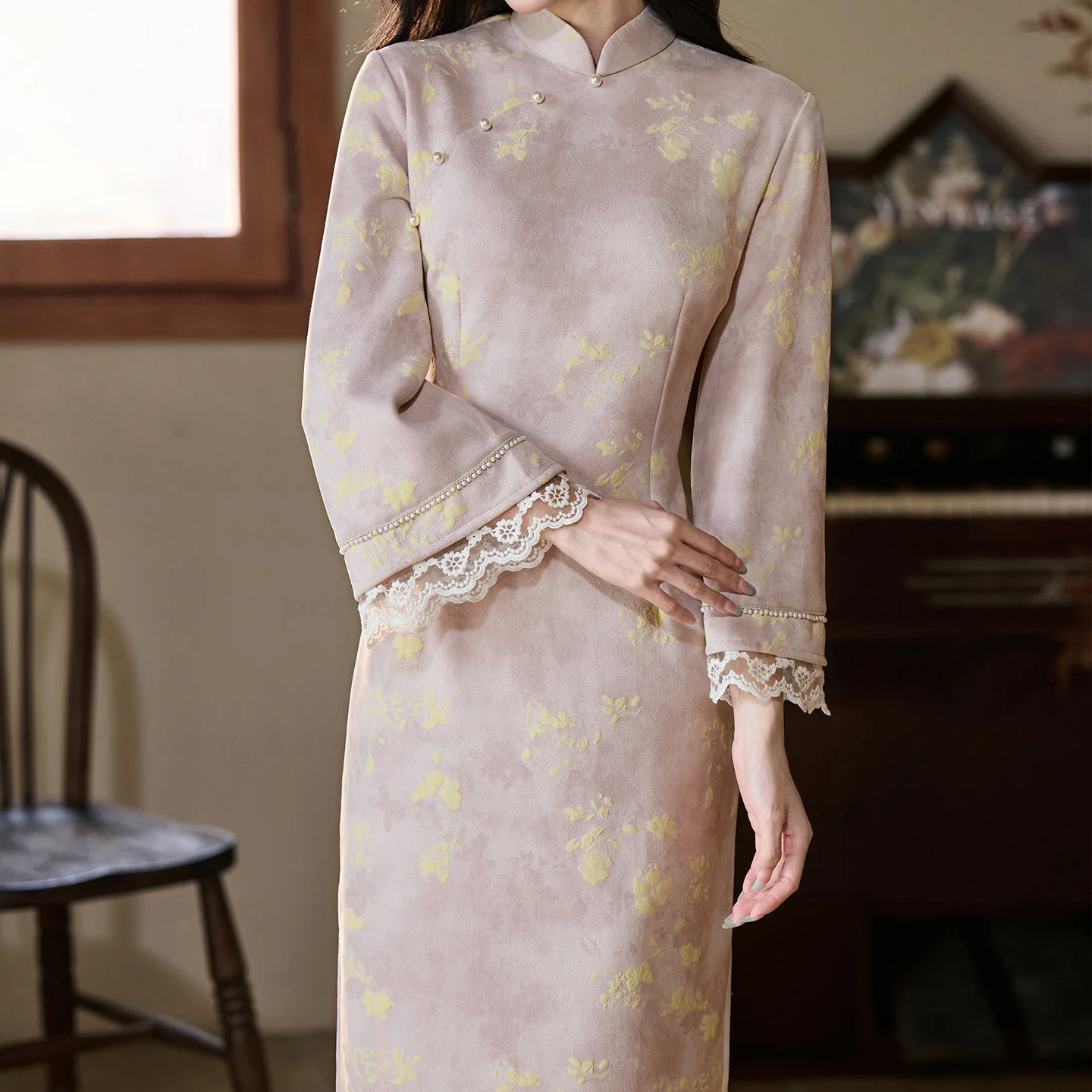 

New Chinese Style Dress Sexy Improved Qipao Fashion Flare Sleeve Lace Chesongam Women Elegant Chesongam Casual Hanfu Vestidos