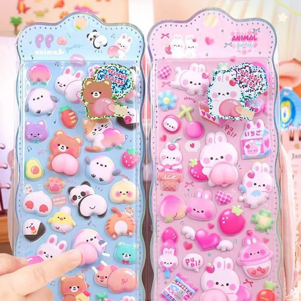 

3D милый кролик персик наклейка кавайные наклейки с животными-мягкая наклейка «сделай сам» для чехла для телефона скрапбукинг книга украшения наклейки