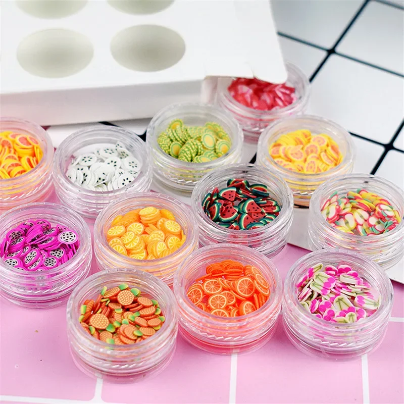 12 Holes Slime Soft Pottery Fruit Slice Pearl Sequin Sprinkles Filler Children Toys Modeling Clay DIY Accessories Nail Art Tips