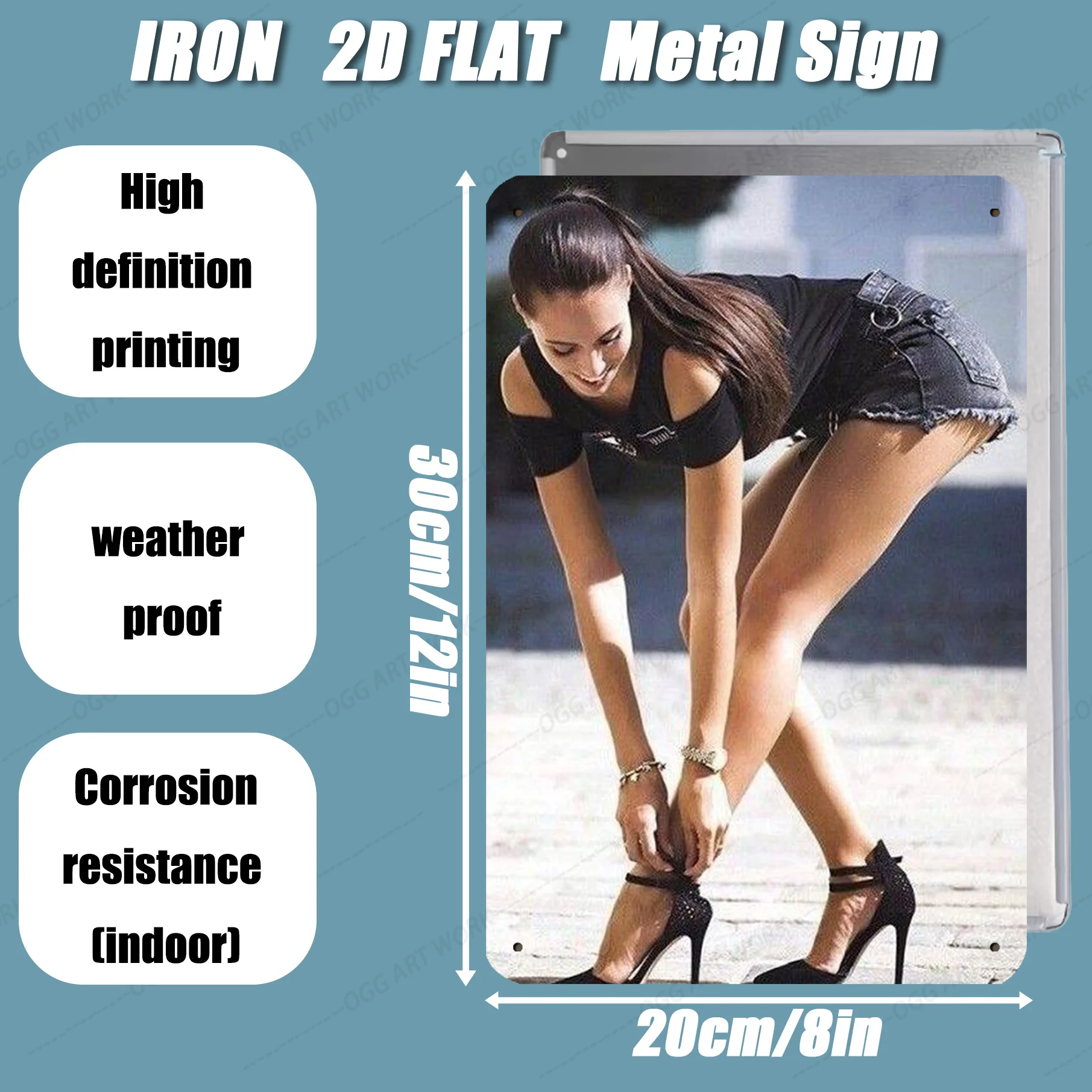 2D Flat Sexy Lady High Heels Metal Sign, 8x12 Inch Easy Hang Vintage Wall Decor for Home Bar Office Christmas