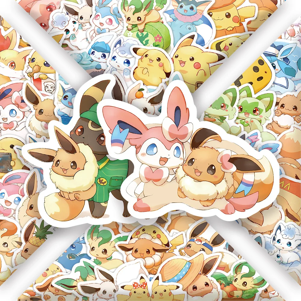 60PCS Pokemon Eevee Evolution Stickers | Cute Waterproof Anime Decals for Water Bottle, Laptop, Skateboard, Phone