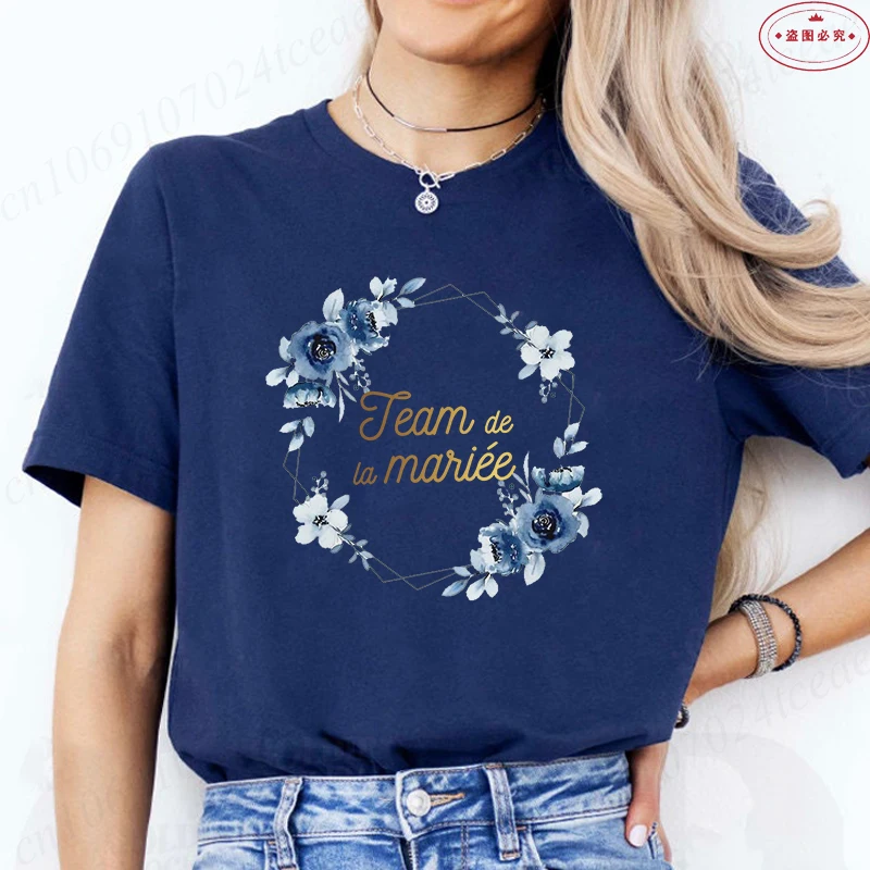 Team bruid T-shirt Franse meisjes vrijgezellenfeest EVJF toekomstige bruid tshirt bloemenkrans grafische Tees bruids bruiloft tops