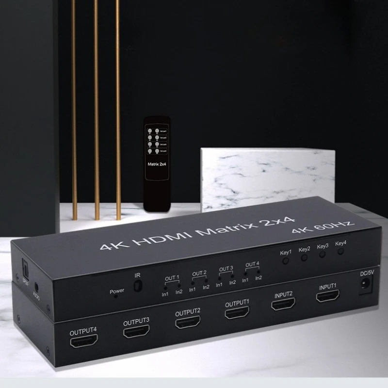 4K 60Hz HD Matrix 2x4 HD Matrix Switcher 2 in 4 out HD Splitter Switcher with AUX SPDIF Audio Extractor for PC PS3/4 HDTV